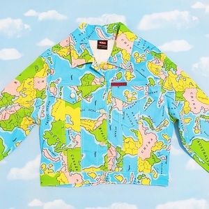 💖 SOLD 💖 BNWOT Vintage Navi Deadstock World Atlas Map Colorful Multicolor Coat